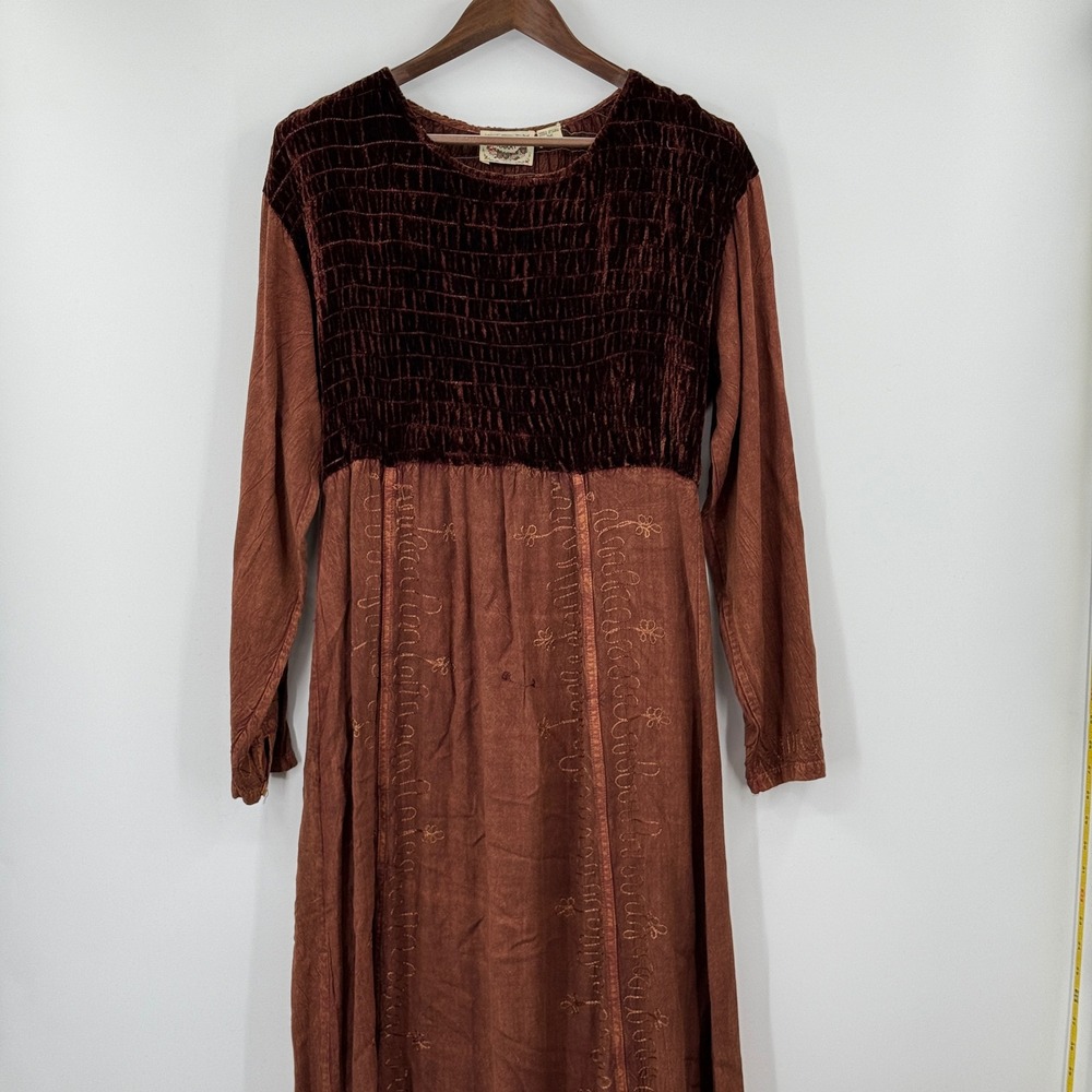 24 Karat Vintage Embroidered Maxi Dress M Brown Velvet Forest Fairy Renaissance‎